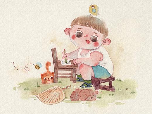 手绘水彩儿童插画