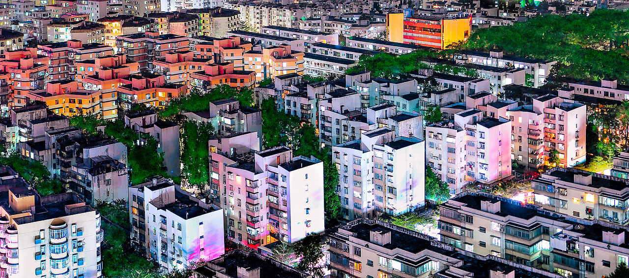 深圳市南山区南油后海蛇口片区高空夜景航拍长