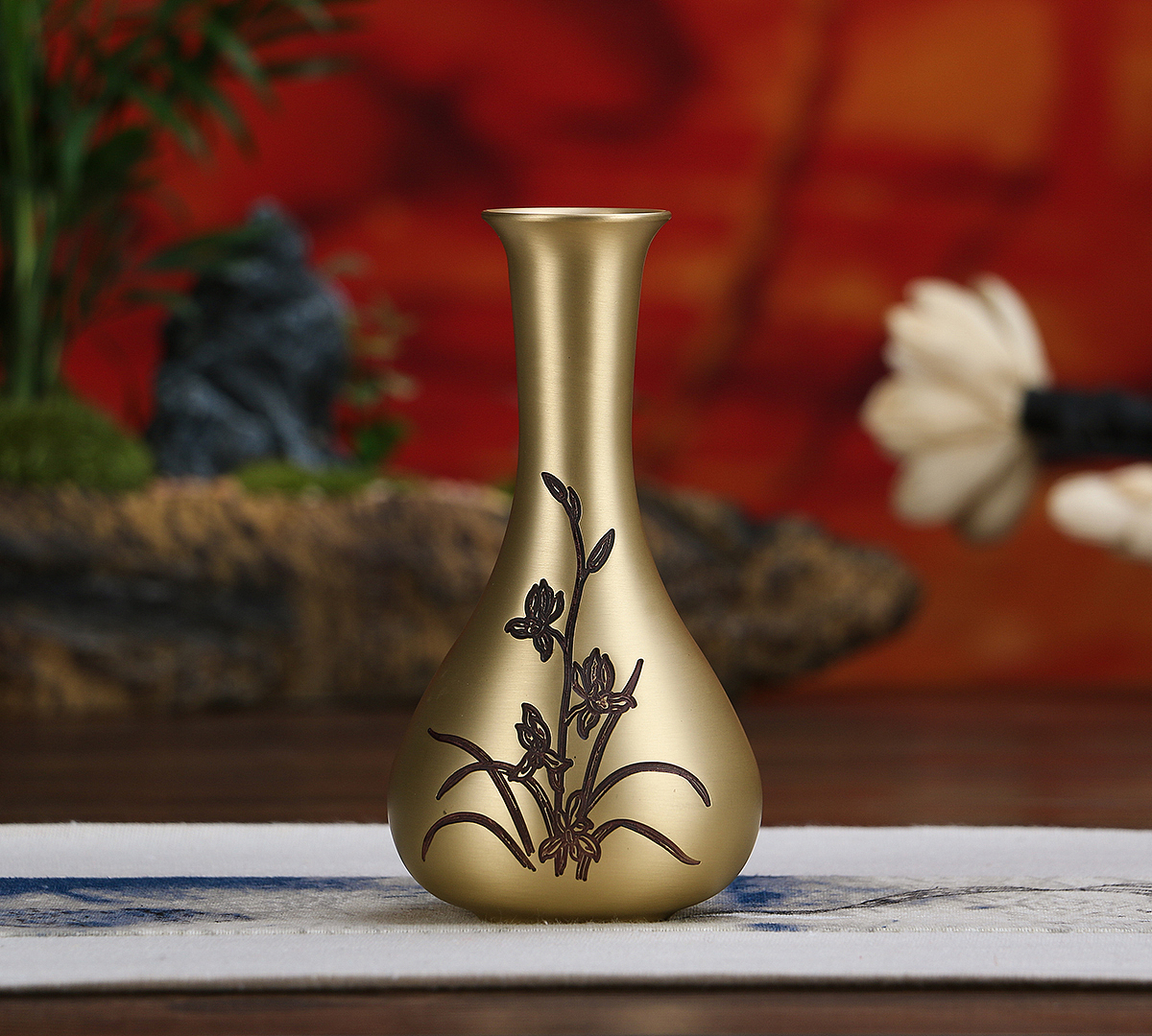 梵泽福纯铜花瓶 工艺品 家居装饰品摆件 现代中式花器