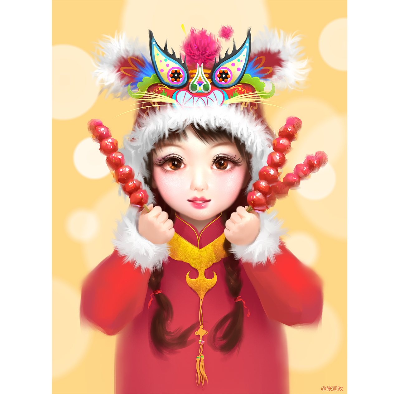 虎头娃娃春节肖像插画