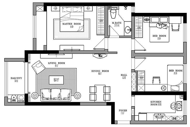正弘澜庭叙110平三室两厅美式乡村装修效果图