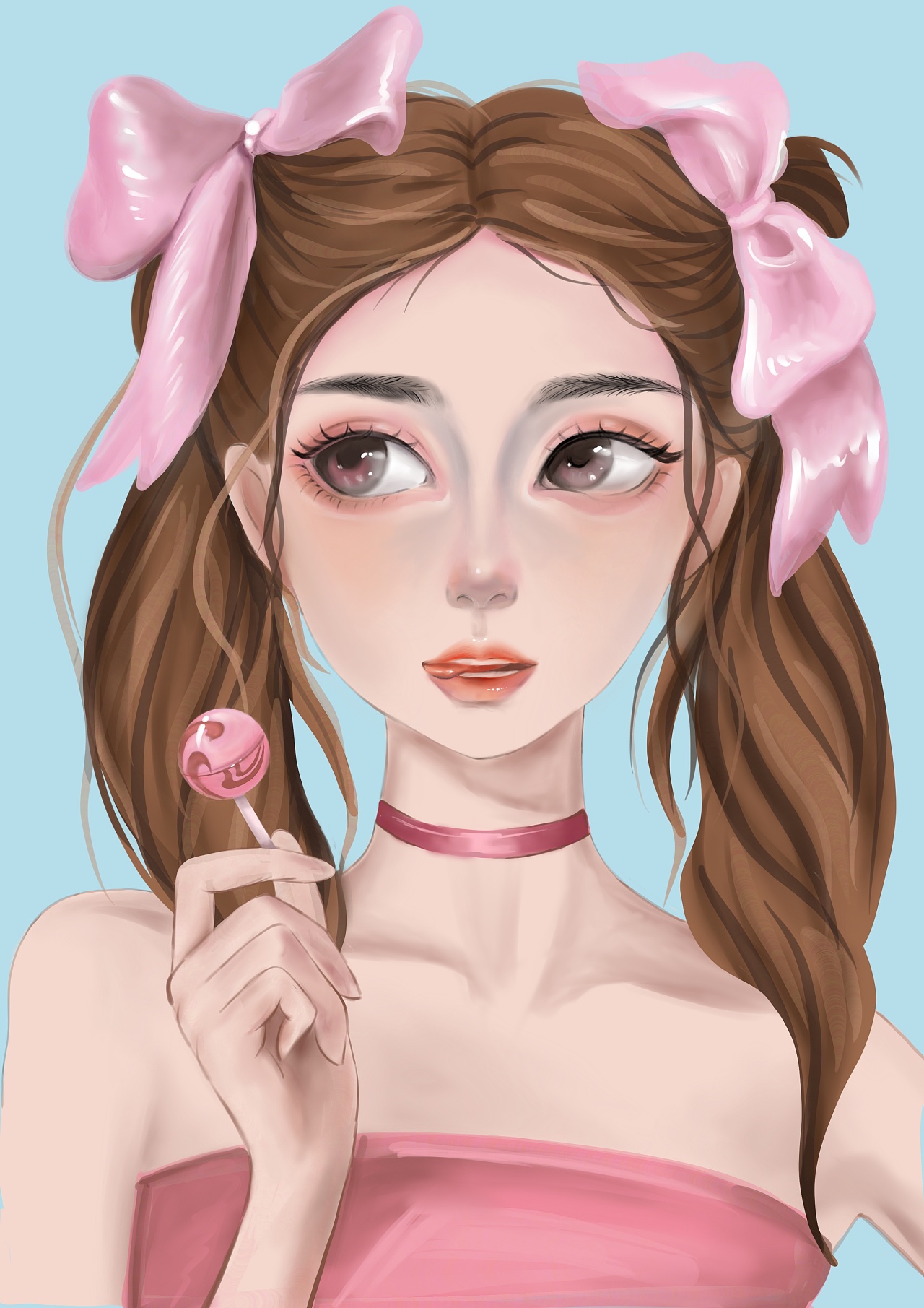 厚涂板绘双马尾女孩