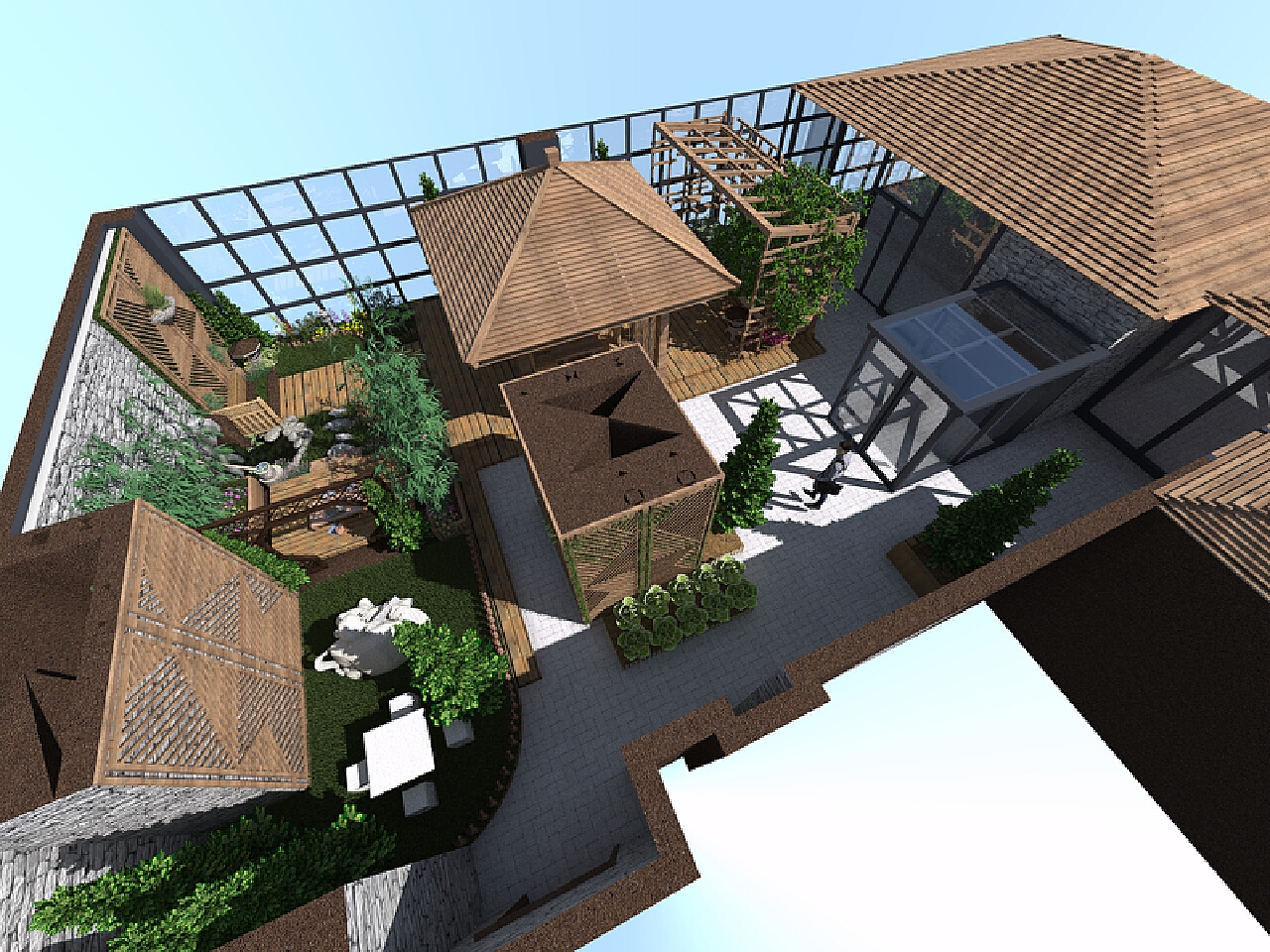 屋顶花园设计图集,屋顶花园吧,60平方楼顶花园实景_大山谷图库