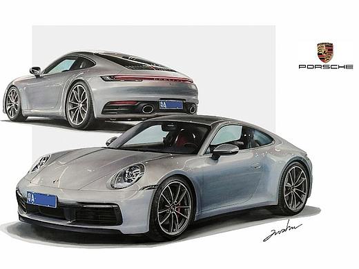 马克笔汽车手绘  保时捷911 Carrera