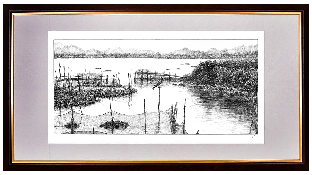 钢笔画【在水一方】