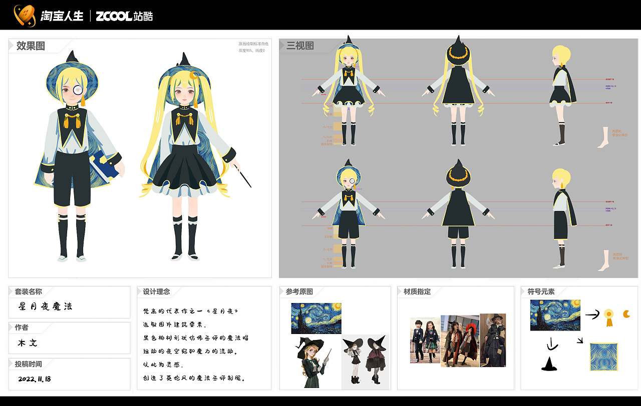 淘宝人生x东方名画 虚拟时装设计大赛-星月夜魔法（图ZMzIyOTE3MzEy） - 商业插画 - 站酷设计师木文MuWen原创素材 - 站酷ZCOOL