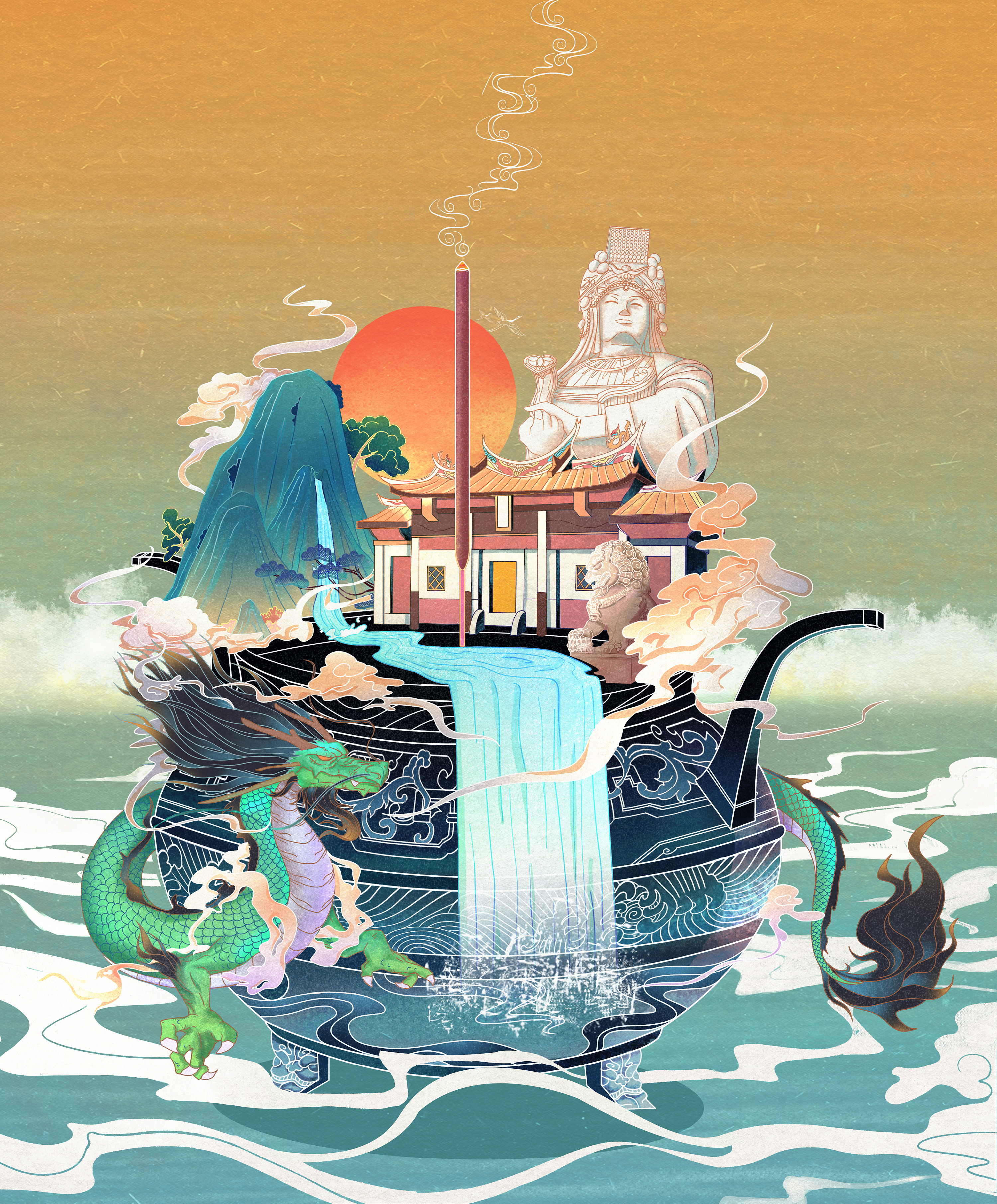 国风插画泉州妈祖庙