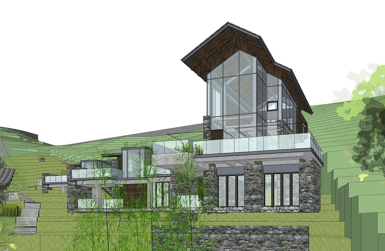 现代度假酒店民宿SU模型下载