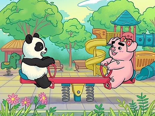 gif动图合集|  和朋友一起才能玩跷跷板呀