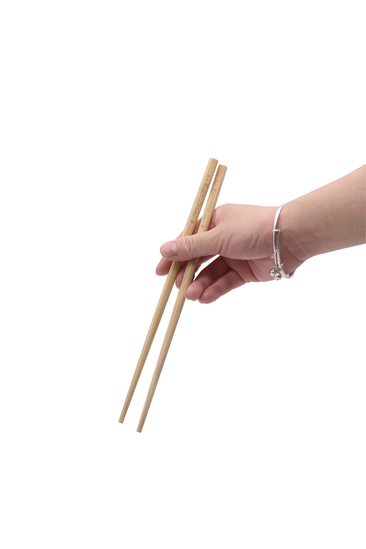 一组自己拍手拿筷子的白底图