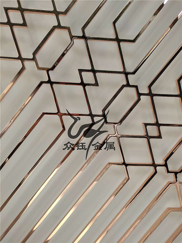 酒店客厅金属花格镂空屏风 玫瑰金玄关众钰定做