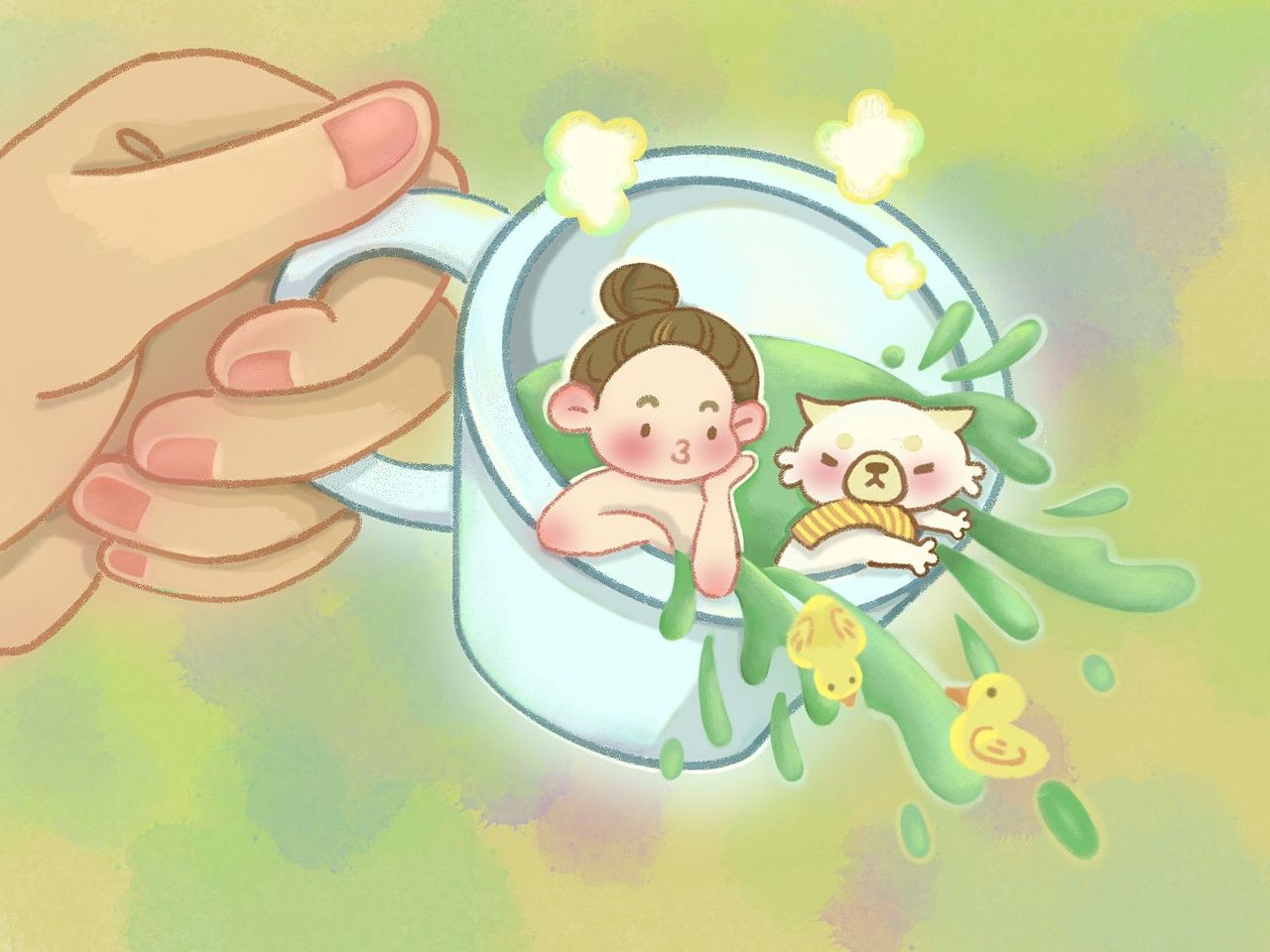 原创插画/在茶杯里泡泡澡（图ZMzY4NDg4MTM2） - 商业插画 - 站酷设计师插画师有茸原创素材 - 站酷ZCOOL