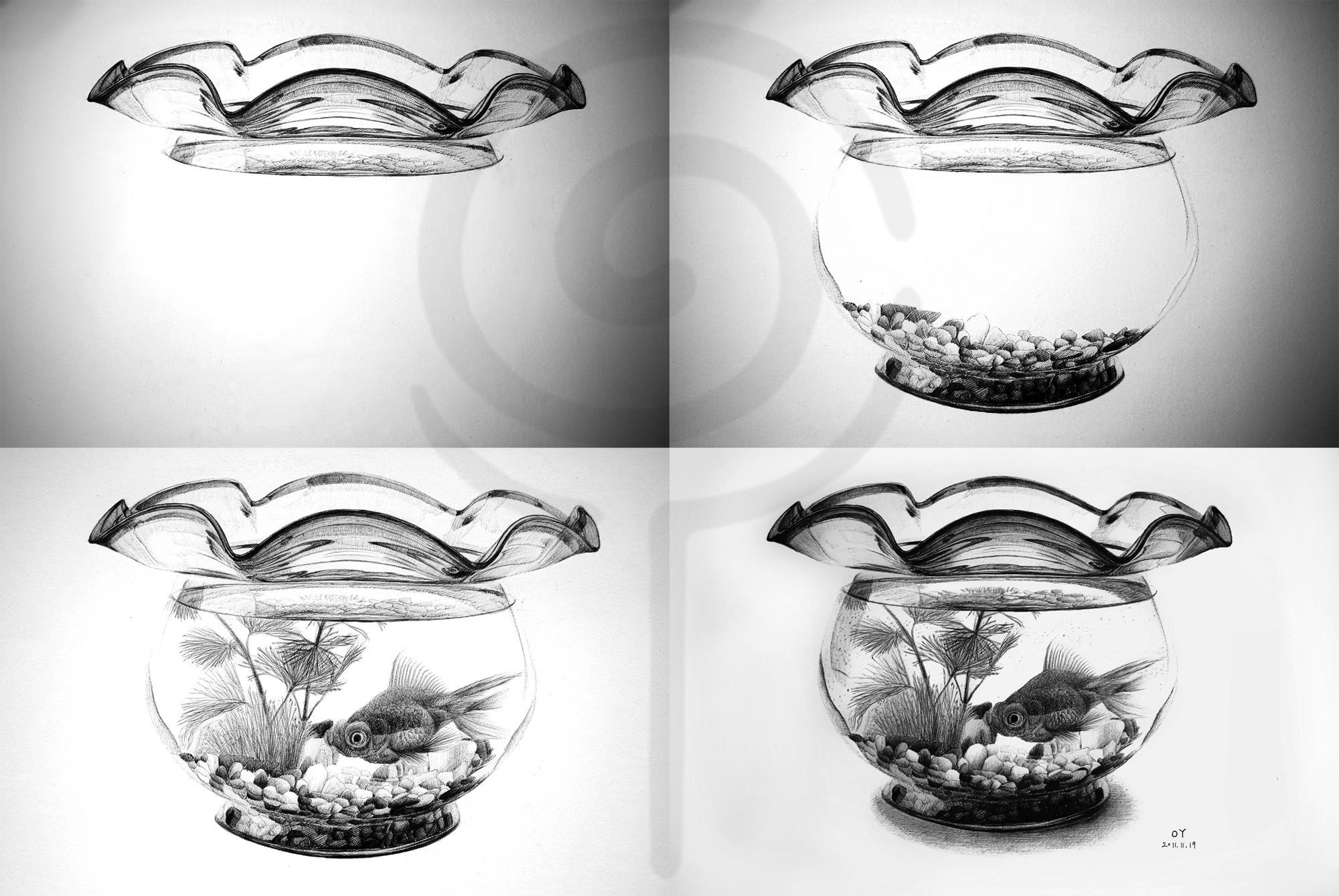 玻璃鱼缸素描图片