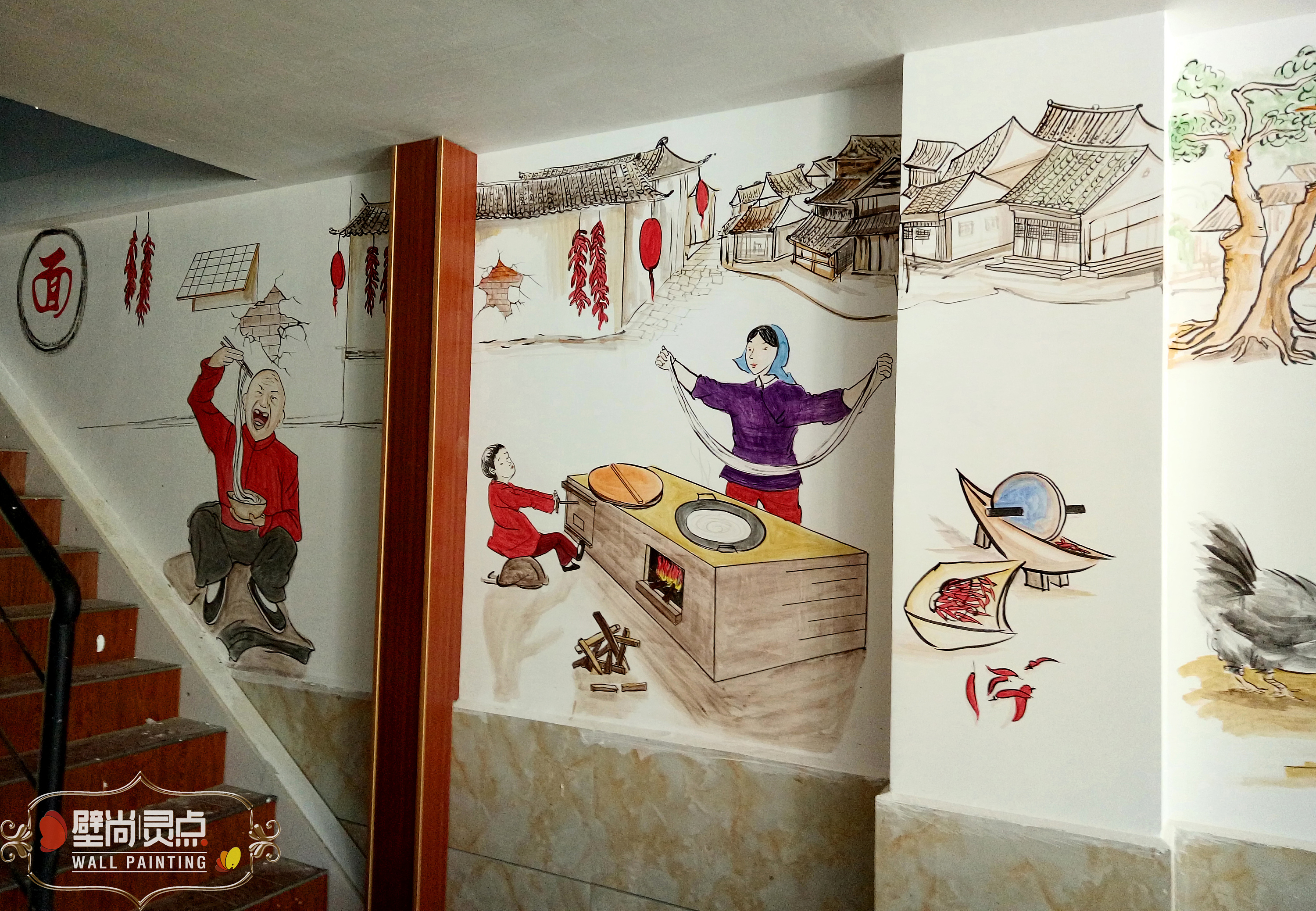 武汉室内手绘壁画，餐厅手绘墙画，室内客厅手绘壁画|空间|建筑设计|寺庙规划设计 - 原创作品 - 站酷 (ZCOOL)