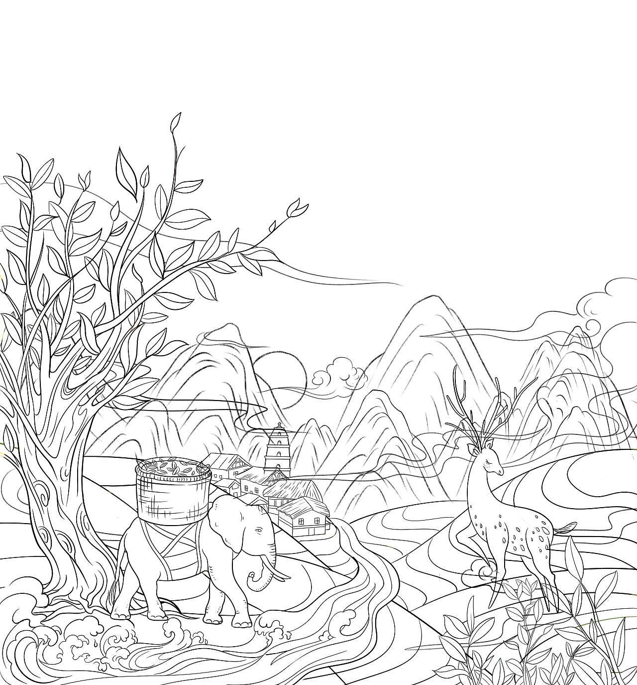 原创#普洱茶标签插画