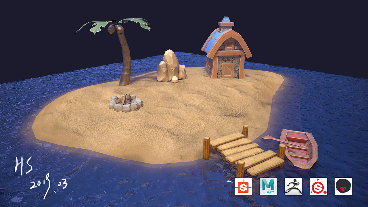 海岛 场景临摹材质练习