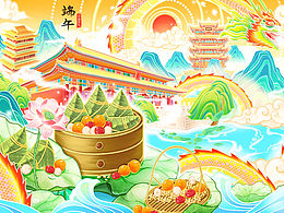 国潮风端午节长卷组合