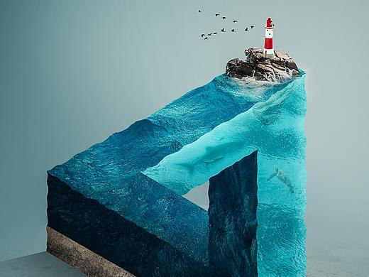 海洋与不可能的三角形创意合成（个人主页-ZMzEzNjkyNjQ=） - 海报 - 站酷设计师不放香菜都好说原创素材 - 站酷ZCOOL