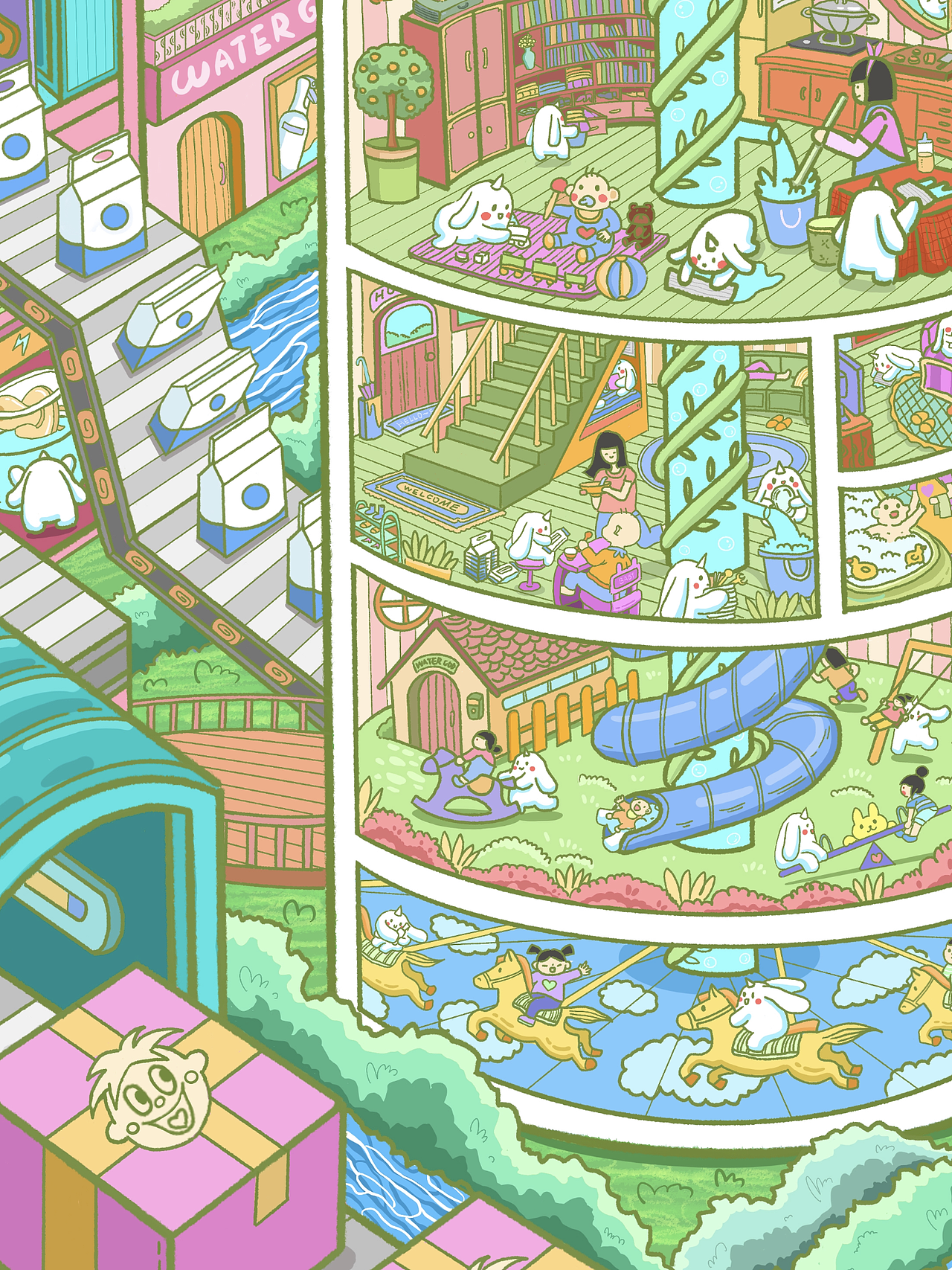 插画设计——旺旺水神母婴系列