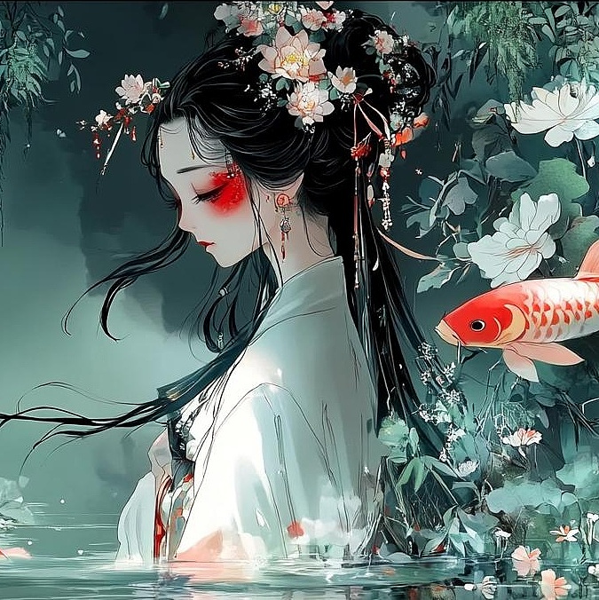 哭妆/国风美少女（锦鲤为你驱走所有不开心！）（图ZMzc3MDE5MDA4） - 商业插画 - 站酷设计师雪里莓工作室原创素材 - 站酷ZCOOL