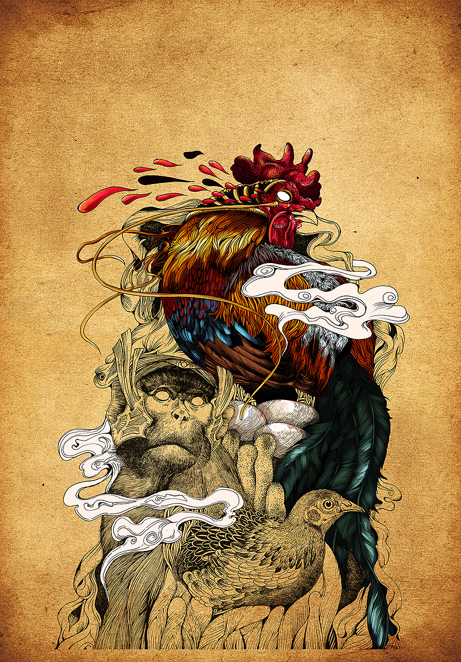 彩色绘--新年祝福，辞旧迎新（图ZNjkxOTM5MzI=） - 艺术插画 - 站酷设计师鸦鸦永远原创素材 - 站酷ZCOOL