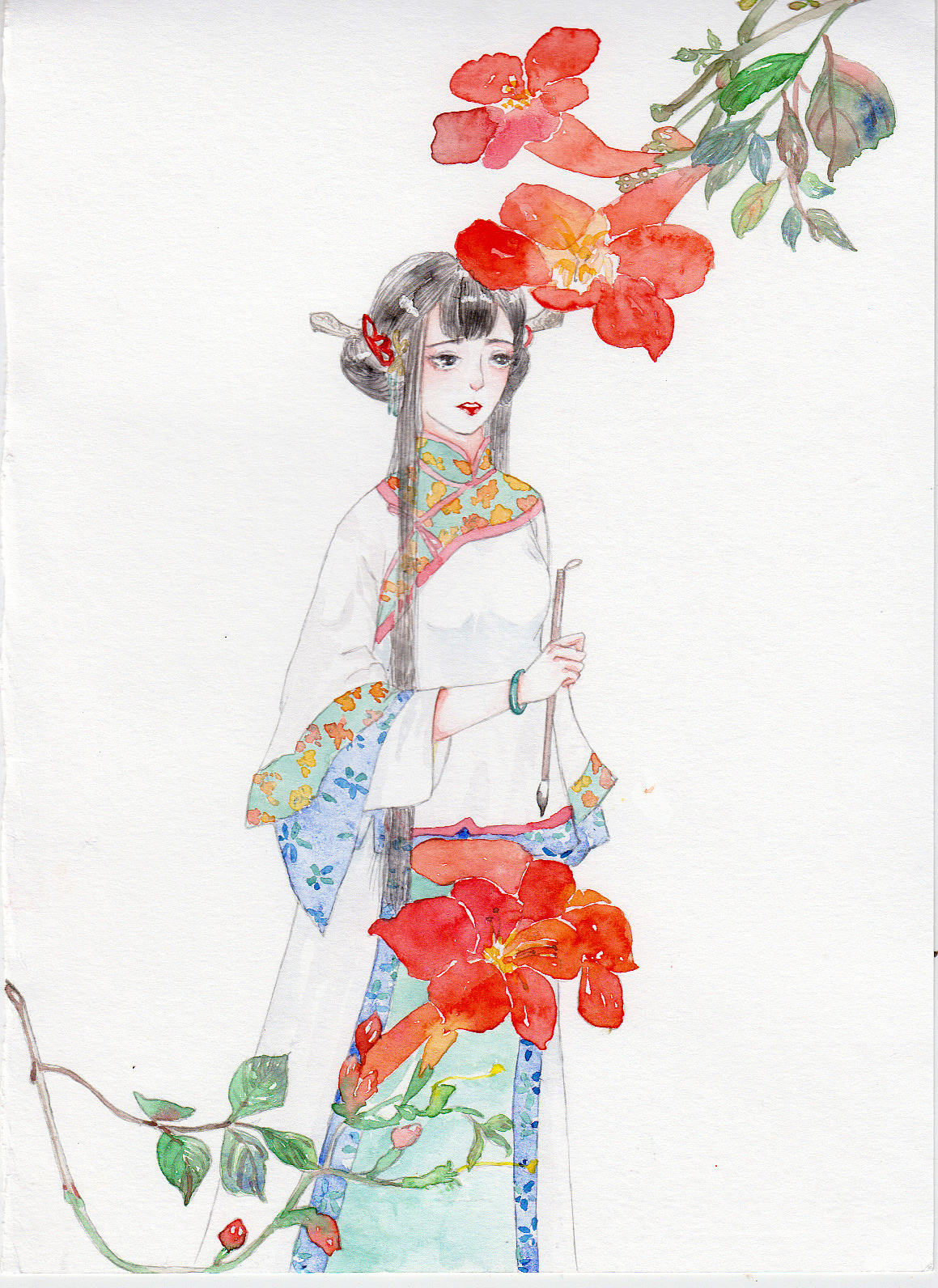   水彩手绘《解语花》