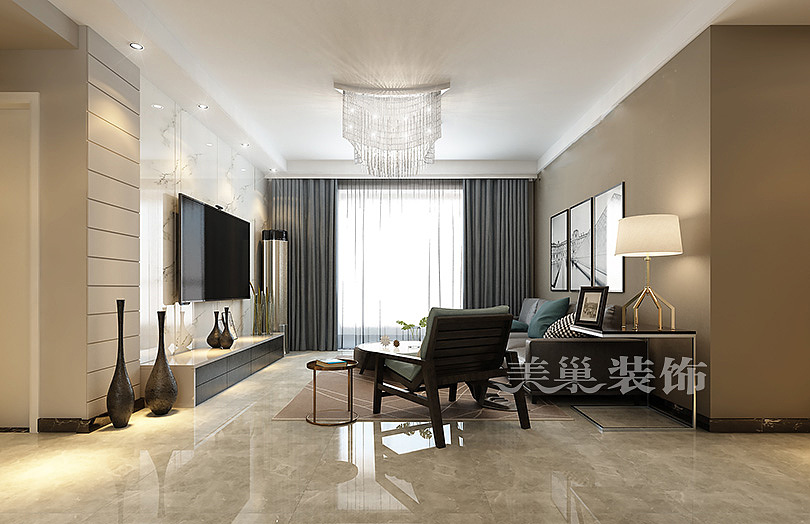 华瑞紫韵城三室两厅样板间装修设计效果图赏析