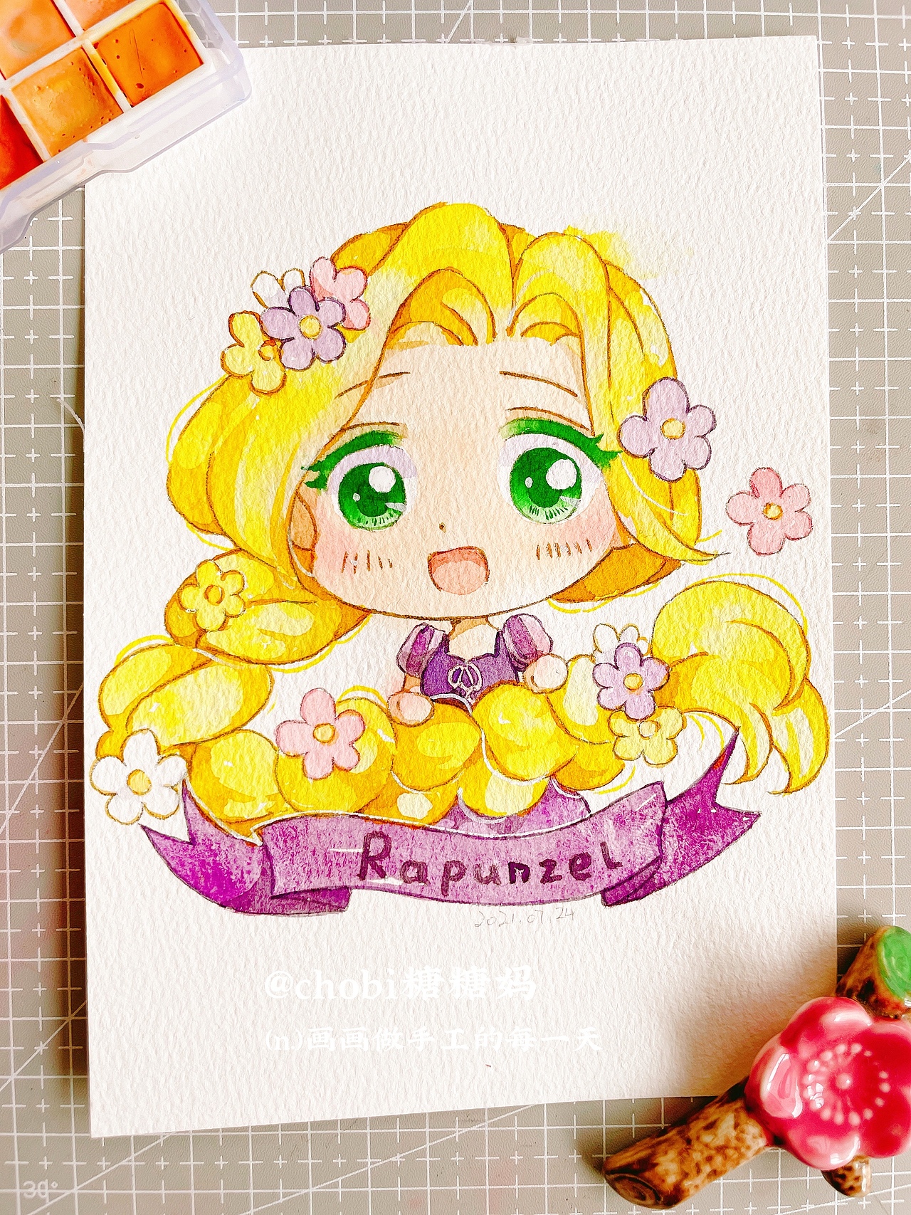 水彩 q版 迪士尼公主们