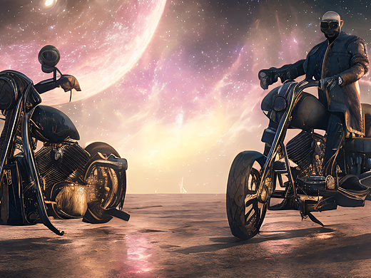 #站酷梦笔#骑着哈雷的大男孩，望向宇宙，赛博朋克