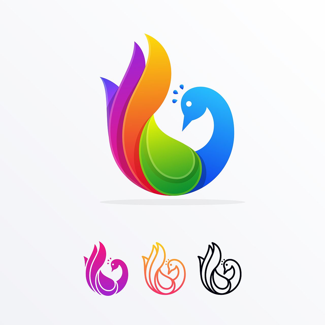 国外炫彩风格孔雀logo标志AI素材