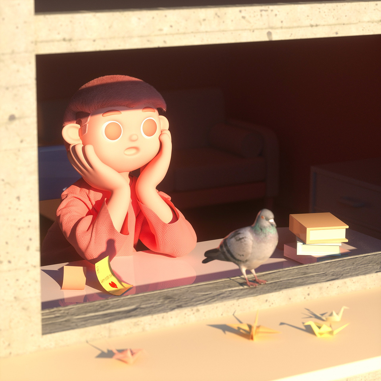 坐在窗前发呆的他发现午后的阳光是那么的温暖.