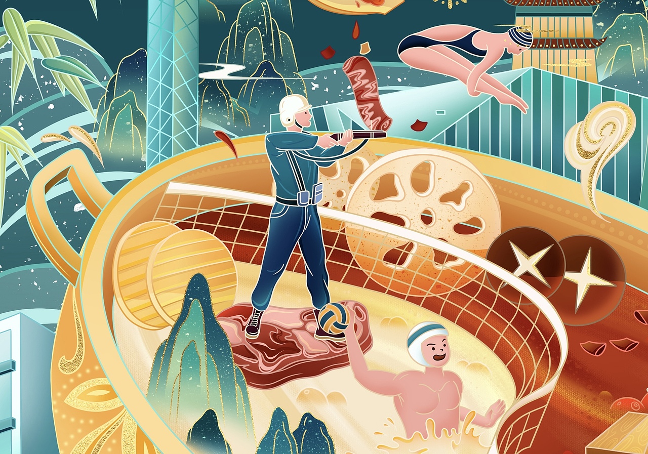 巴山蜀水|2021年成都大运会|插画|商业插画|一只长颈鹿鹿_原创作品