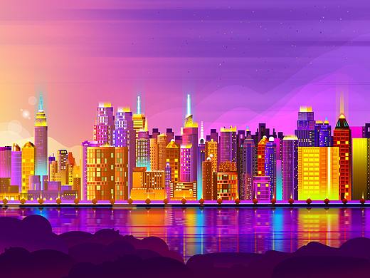 活力城市夜景插画