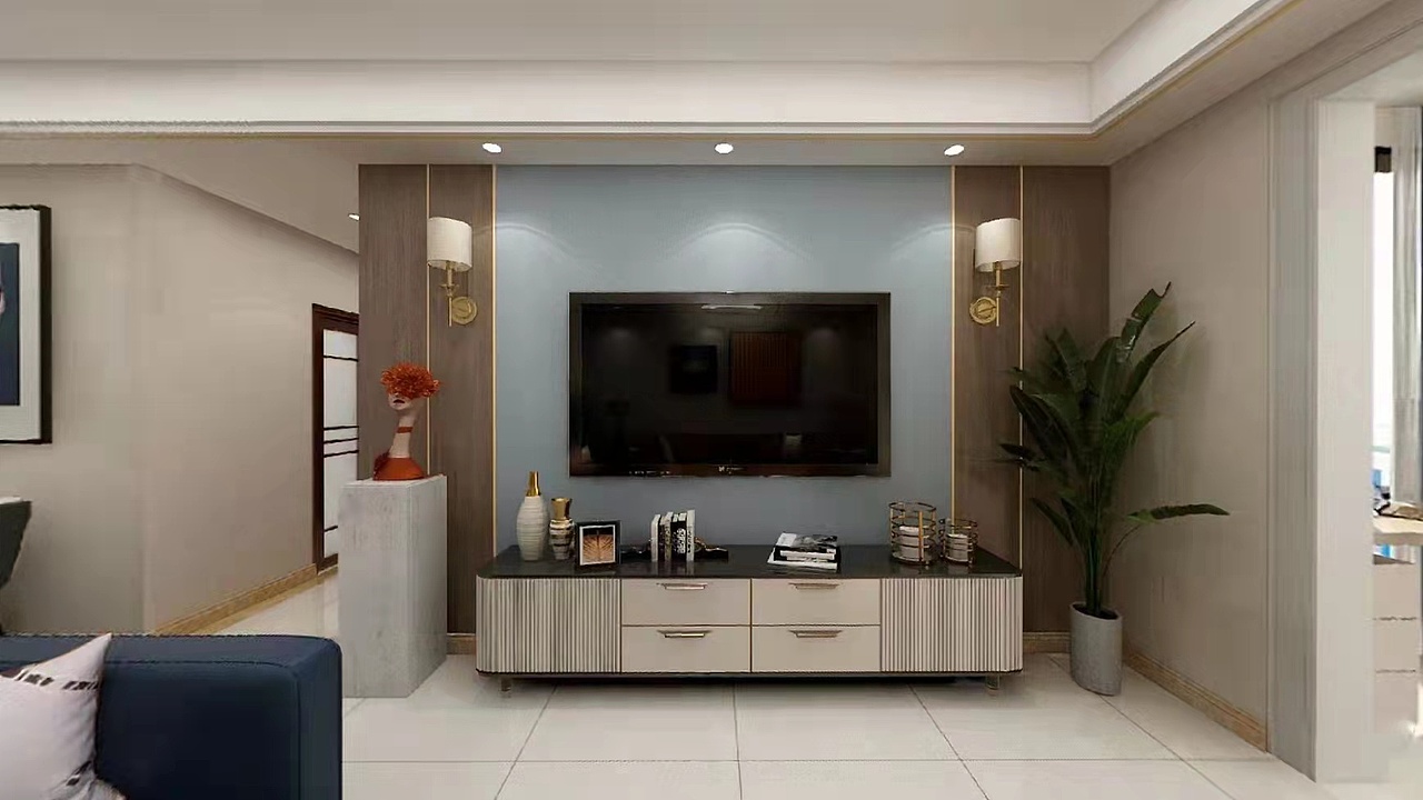  br>客厅装修的非常清新自然,杏色沙发背景墙简约大方,而电视背景墙由