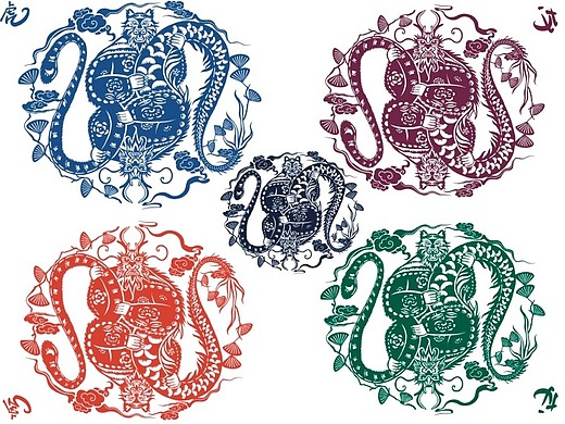 龙虎相拥    剪纸窗花纹样