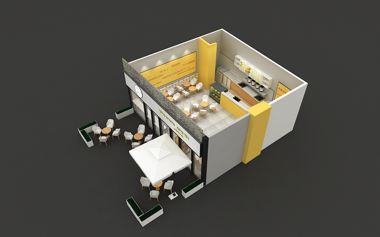 柠檬茶店展厅展位展台3d效果图设计cad施工图制作 原创作品 站酷 Zcool