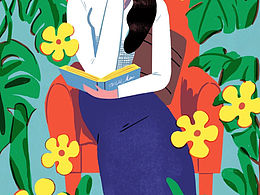 扁平插畫：花與女孩系列