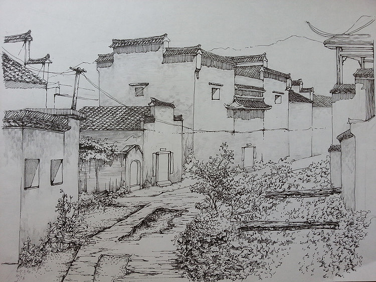 古镇风景速写 宏村写生（图ZMTQxOTQ3MzI=） - 绘画 - 站酷设计师小晗儿青青草原创素材 - 站酷ZCOOL