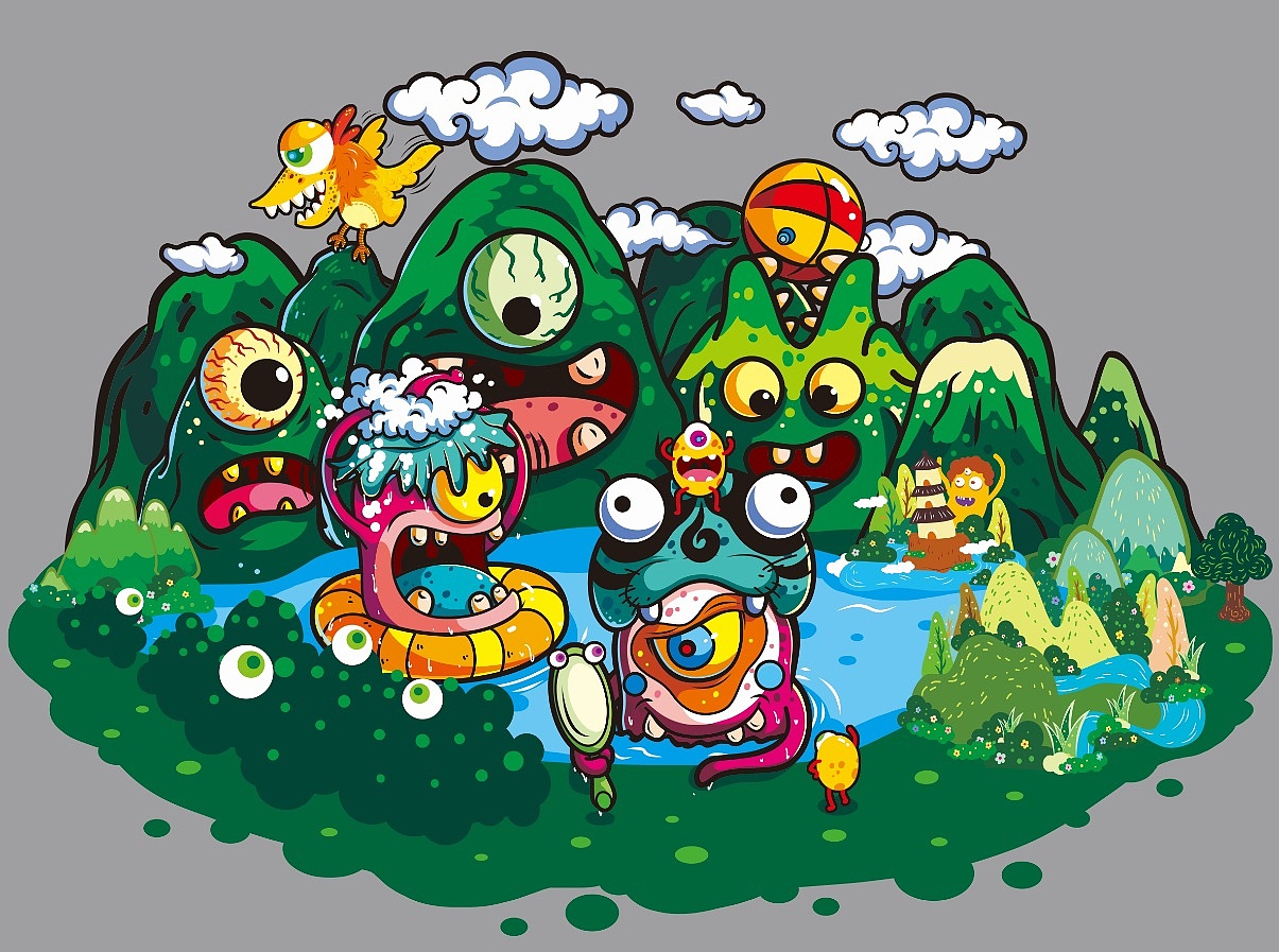 《小怪兽游广西崇左记》（图ZMjcyMzIwOTQ0） - 商业插画 - 站酷设计师夏边浩怔原创素材 - 站酷ZCOOL