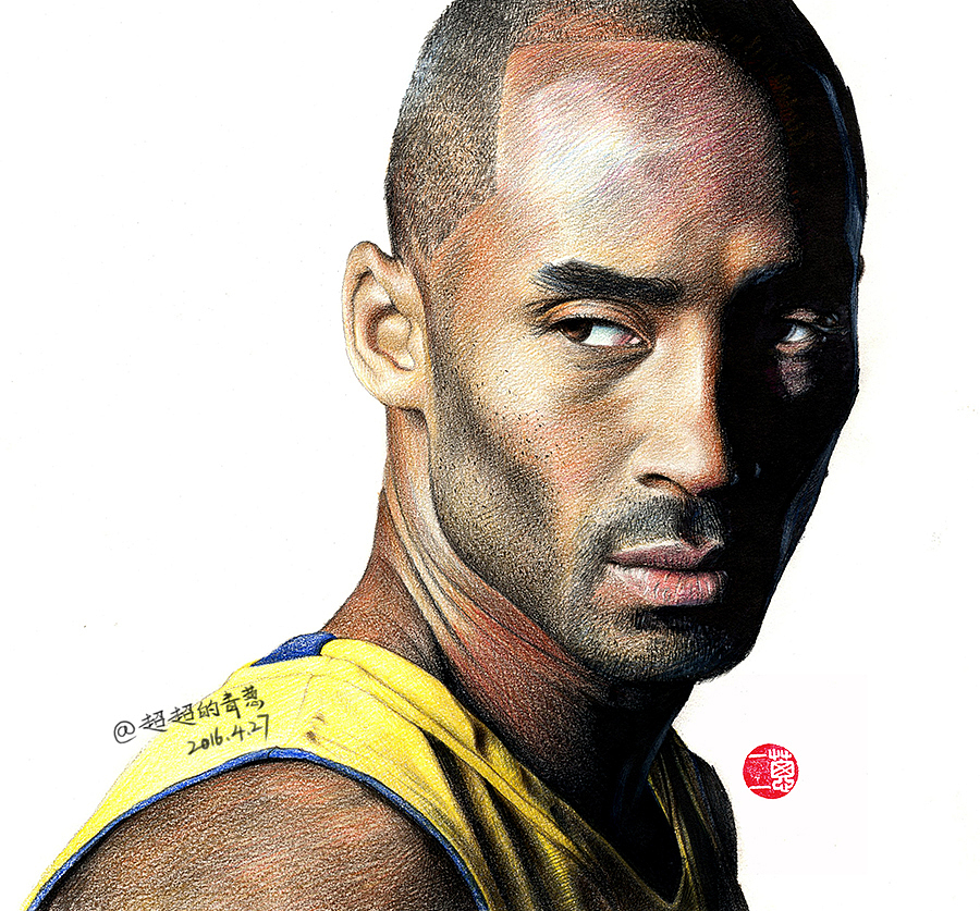 记念纸上彩铅科比2016