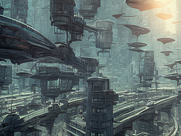 #站酷夢筆#黑暗破舊的城市，懸浮行駛的公交車， 飛舞