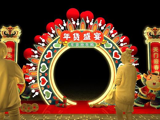 亮化美陈国潮新年中式戏曲元素门头