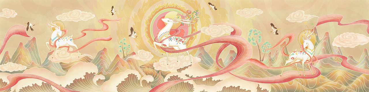 七色鹿浴盆插画