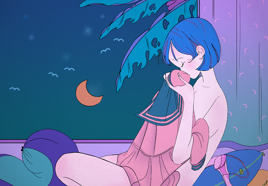 日系风插画《陶醉》