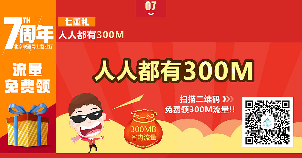 联合中国联通推出的送300M流量的活动