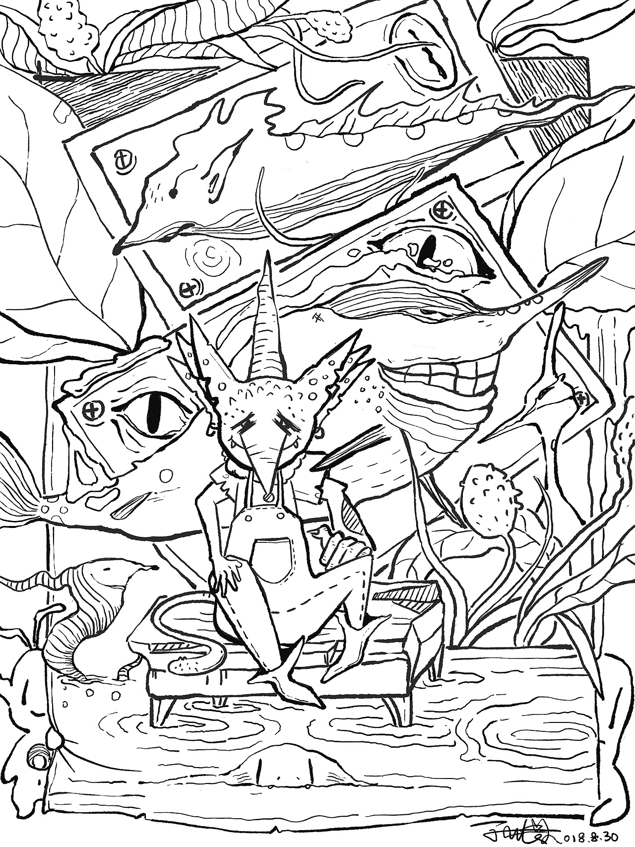 暗黑系插图|插画|艺术插画|一件白t_原创作品-站酷zcool