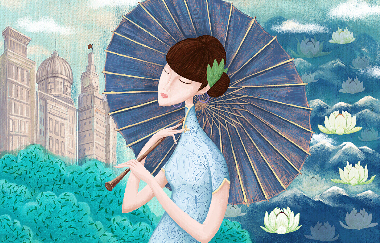 百雀羚三生花面膜插画（图ZMTgyOTg1ODg=） - 商业插画 - 站酷设计师多米儿原创素材 - 站酷ZCOOL