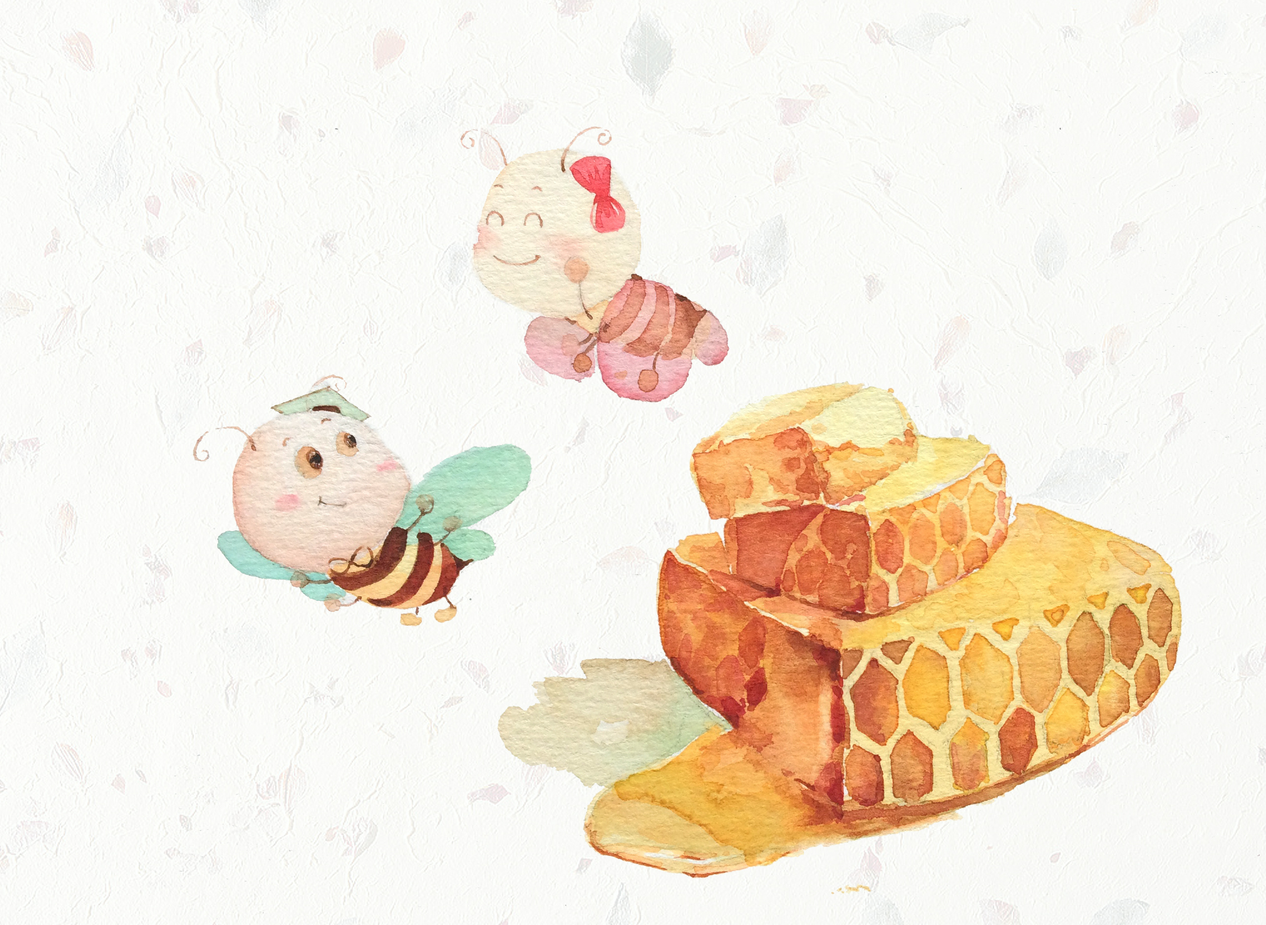 两只蜜蜂(水彩)——蜂蜜系列水彩插画