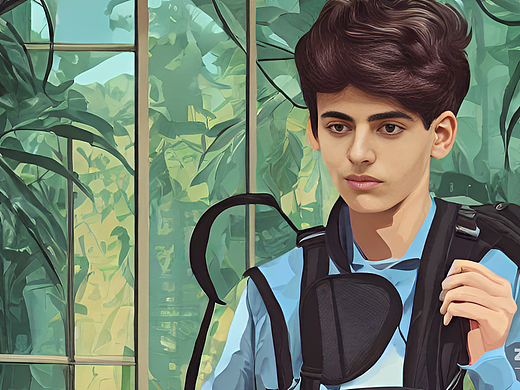 #AI创作实验室#智能教室，短发，窗外，科幻丛林，一个