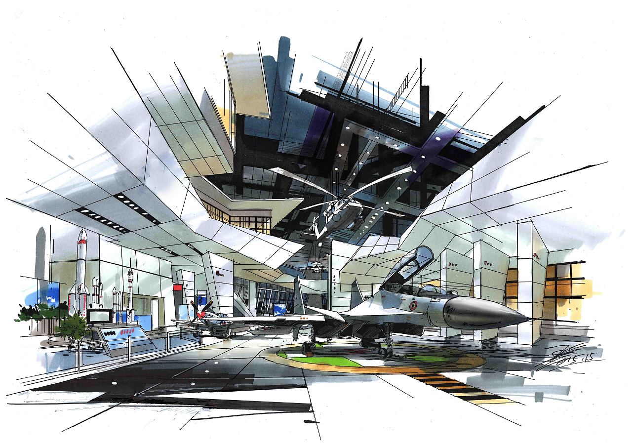 商场中庭空间手绘表现—上色篇 - 室内设计教程_马克笔手绘 - 虎课网